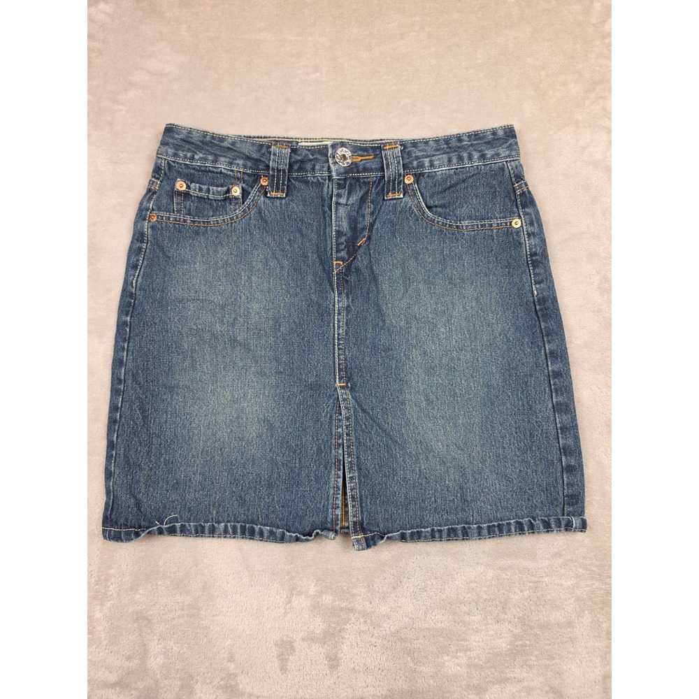Vintage Levi's Jean Skirt Women Juniors 7 Blue Denim Superlow 518 Mini Skirt Y2K